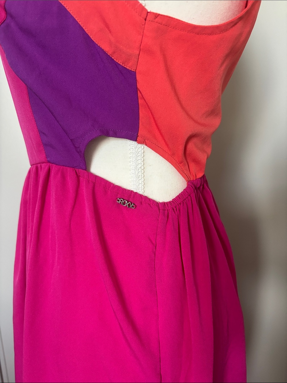 Roxy Colorblock Summer Dress in Magenta, Purple & Coral - Picture 3 of 9
